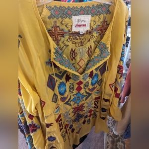 Johnny Was Ziggy Embroidered Tunic Top Blouse large